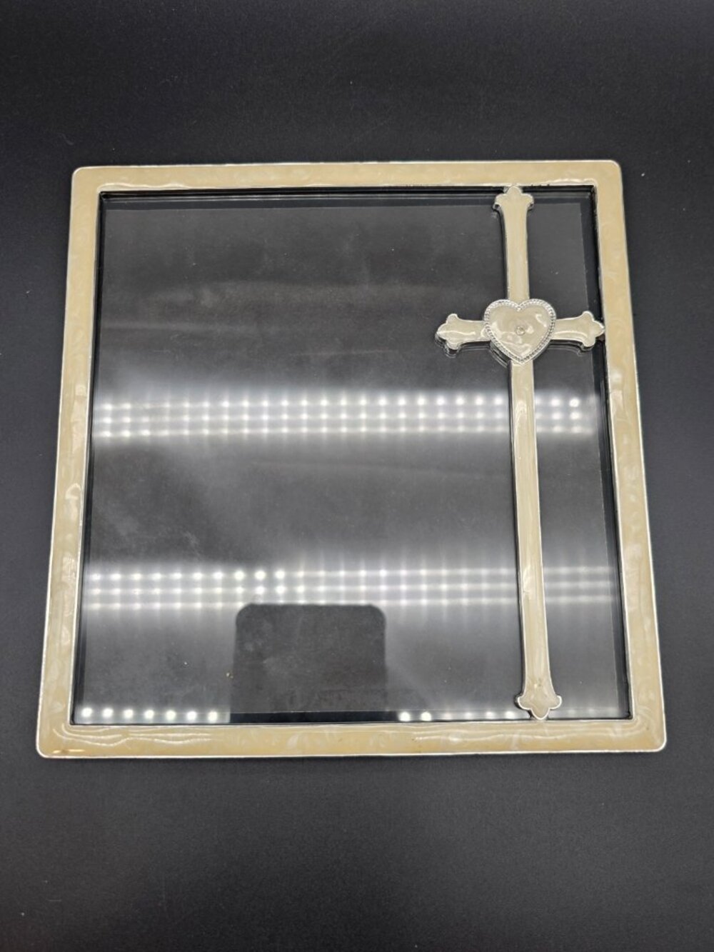 Cross  Lucite Faux Mother of Pearl Picture Photo Frame Vintage